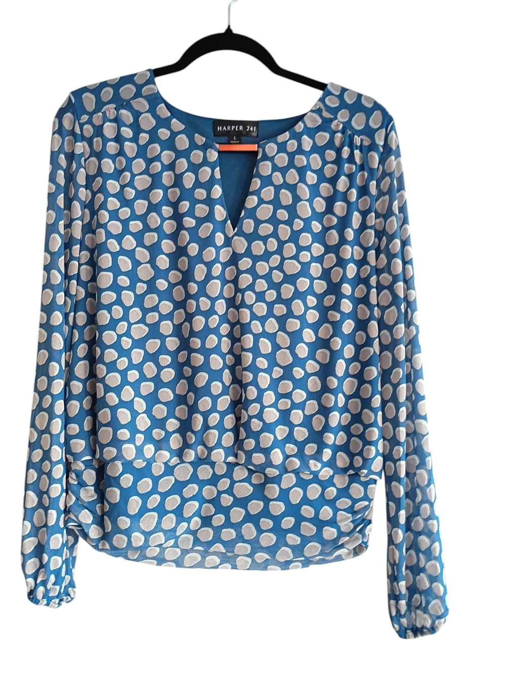 Harper 241 Blue & White Dot Long-Sleeve Blouse SZ L